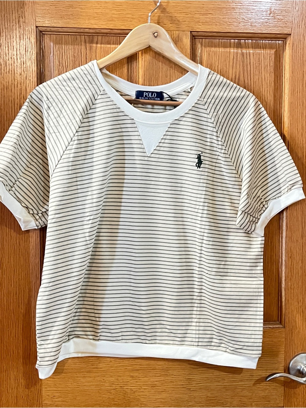 Polo by Ralph Lauren Cream and Black Thin-Striped Short Sleeve Tee